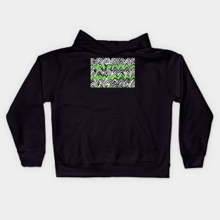 Abstract black and white zig zag pattern with green blobs Kids Hoodie